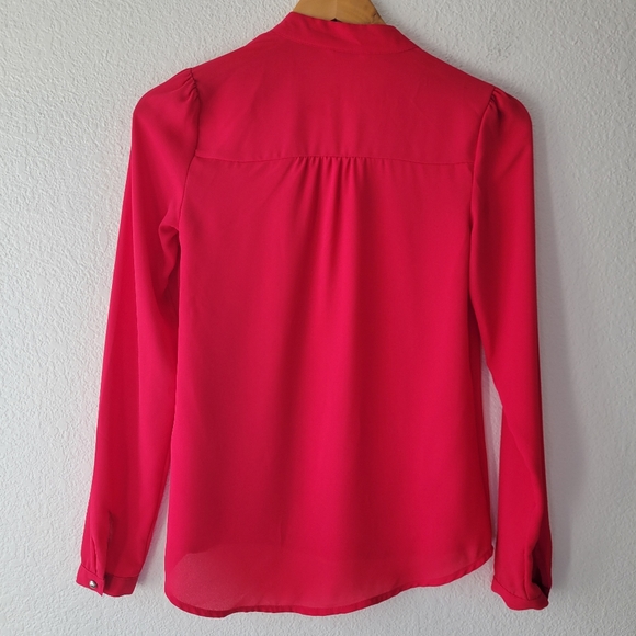 Candie's Hot Pink Long Sleeve Beaded Collar Blouse Sz XS | Going Out Top 2010's - Picture 6 of 7